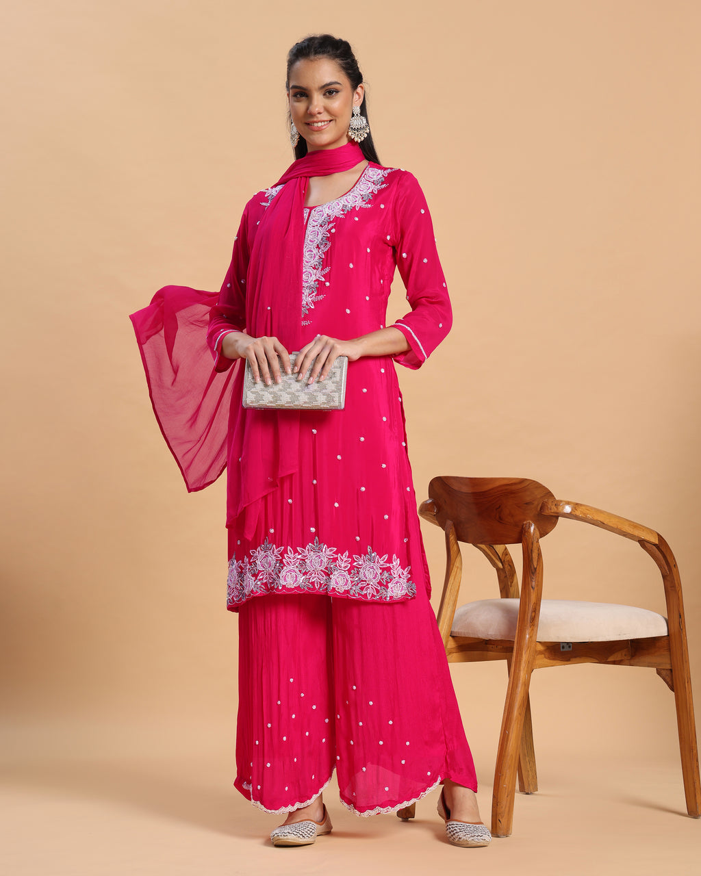 Niyara - Rani Pink Chinon Handwork