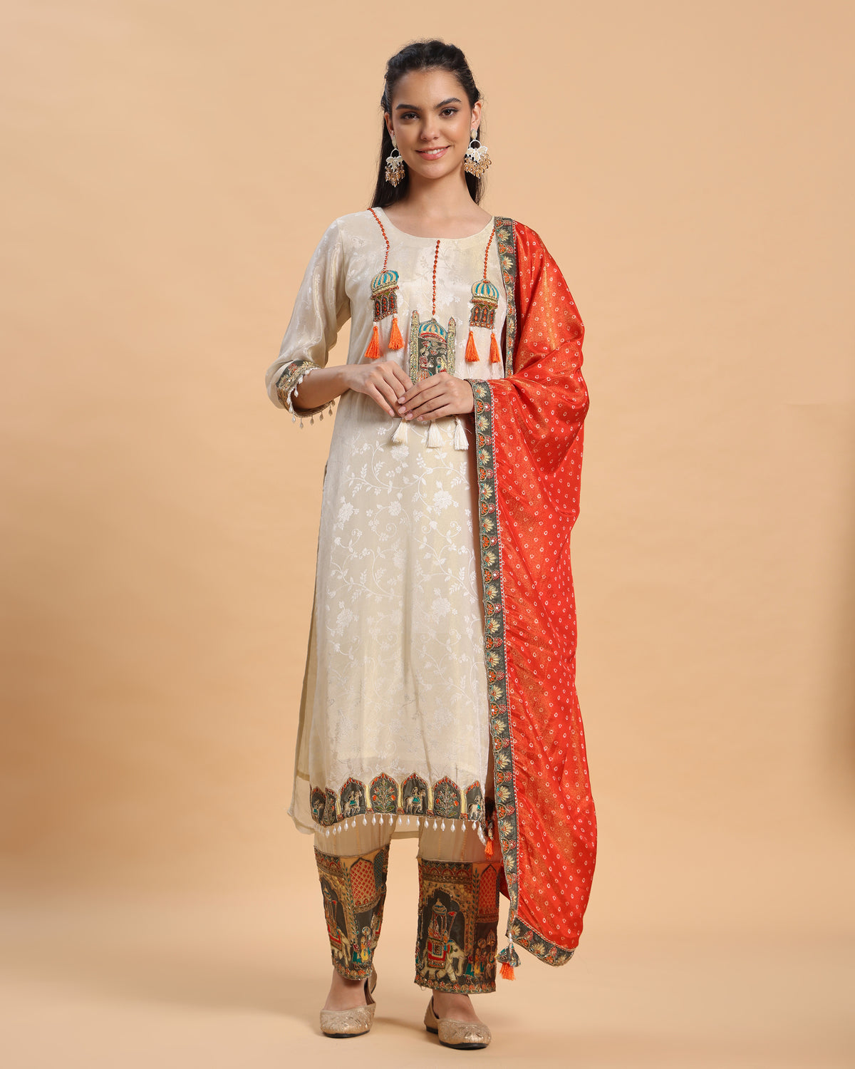 Anaya - White–Orange Jacquard