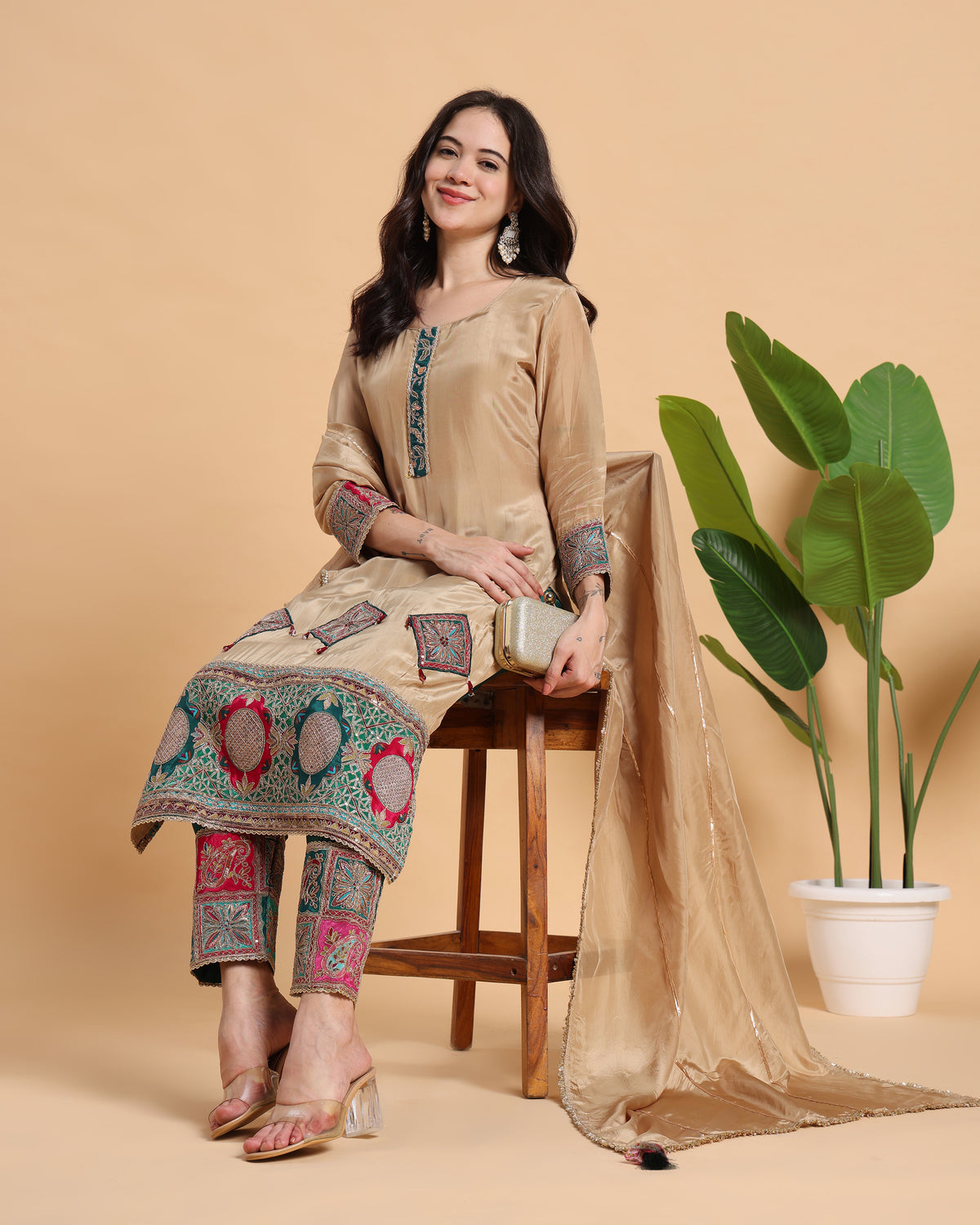 Reya - Beige Crystal Silk Luxe