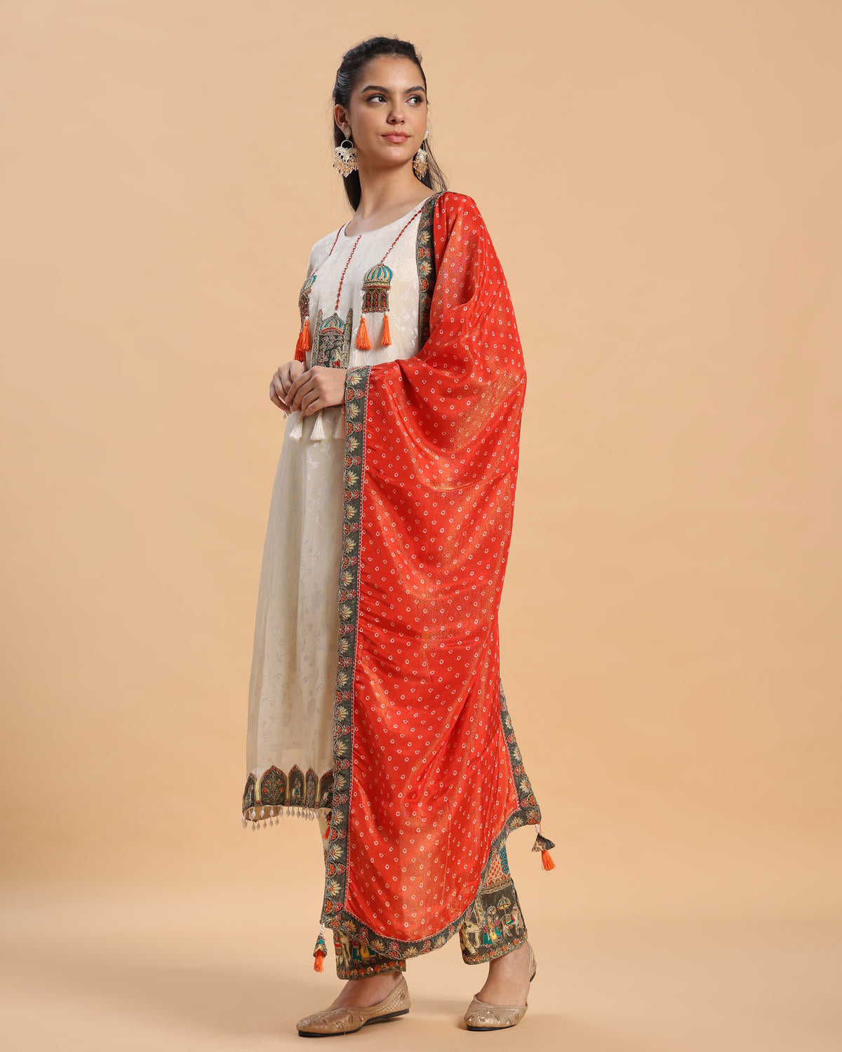 Anaya - White–Orange Jacquard